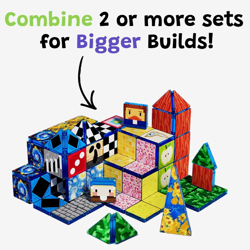 Structure built from two Masterpieces Sets, captioned "Combine 2 or more sets for bigger builds"