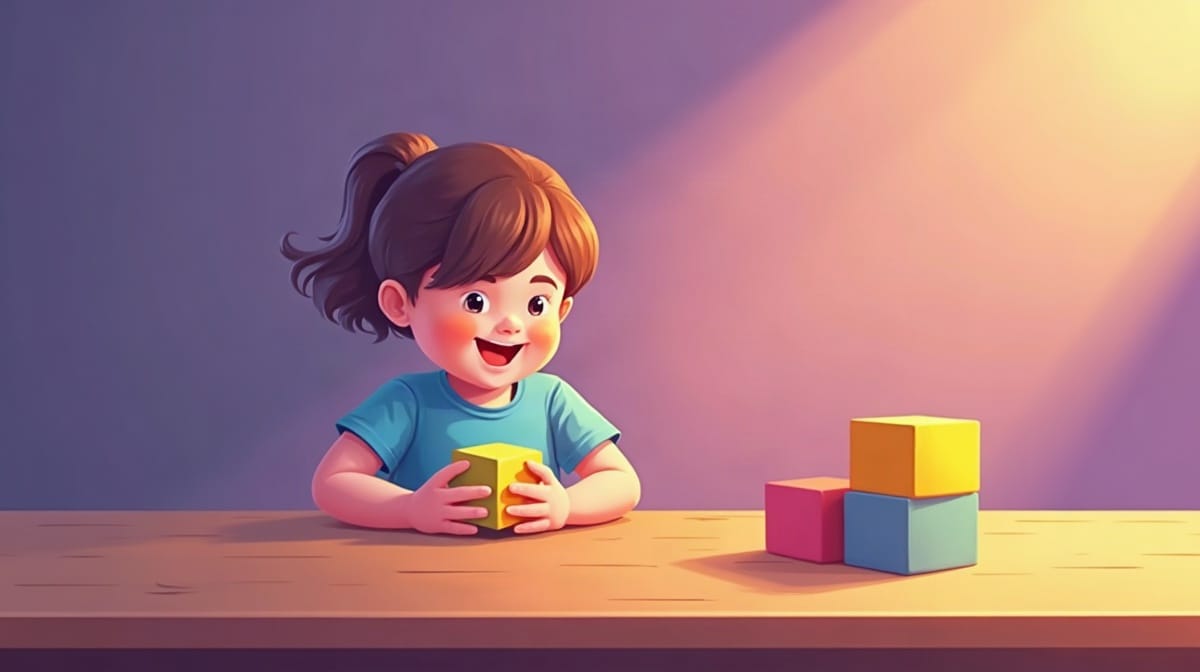 Small hands squeezing a soft squishy sensory block